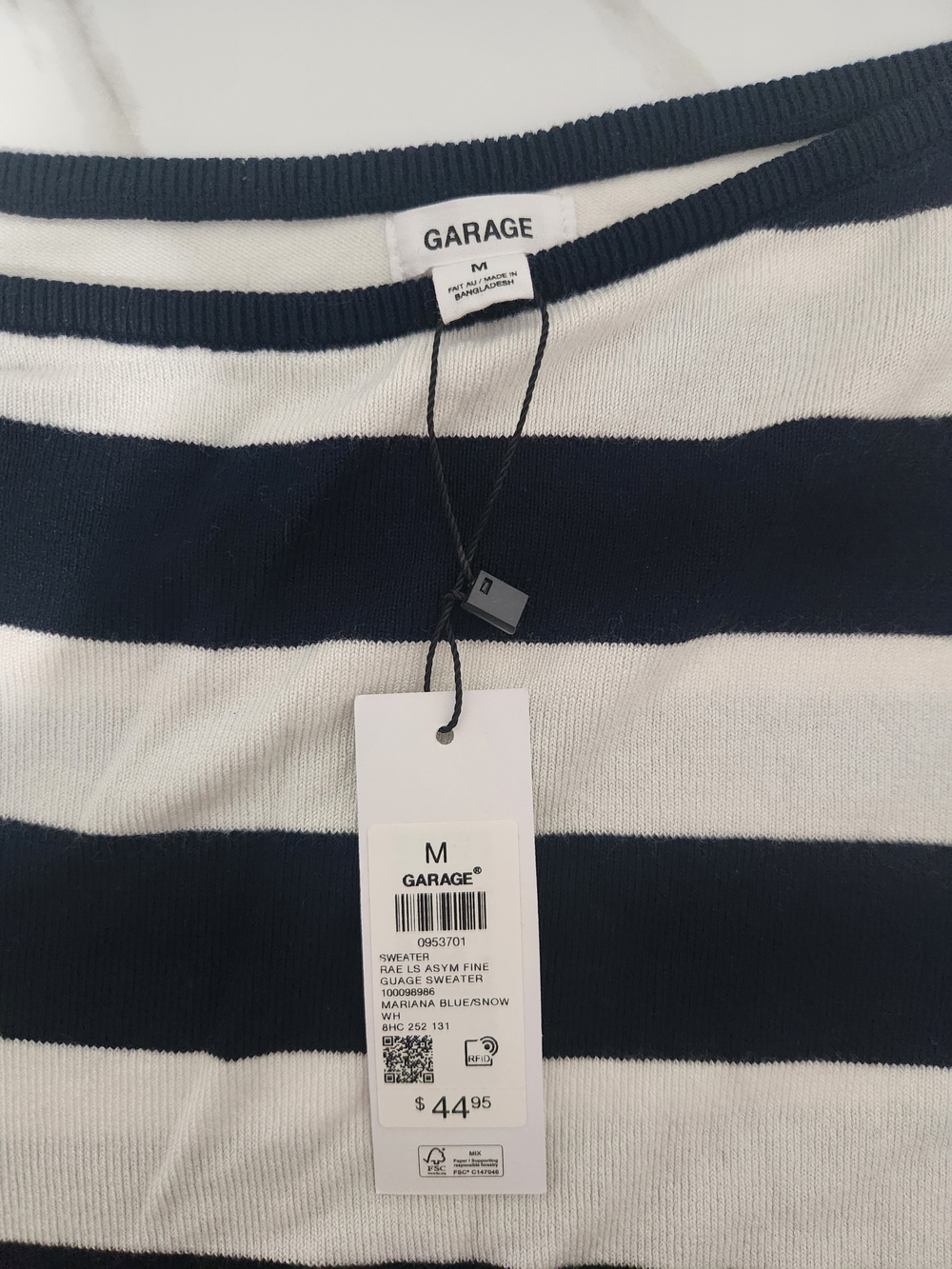 Garage Off-Shoulder Striped Sweater in Navy & Cream - Picture 5 of 5
